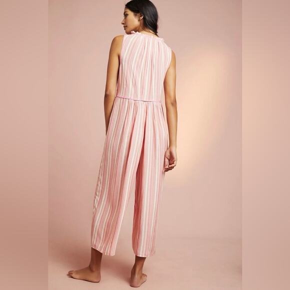NWOT Anthropologie Visayas Boho Relaxed Striped Wide Leg Jumpsuit Pink Size Lrg - Picture 6 of 15